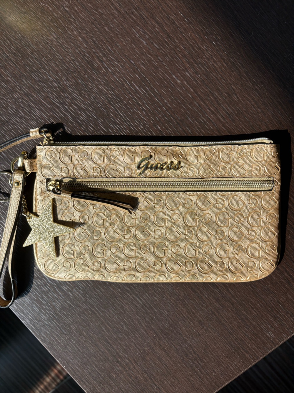 Guess Y2K 2000βs Gold Logo Wristlet Mini Purse with Star Charm